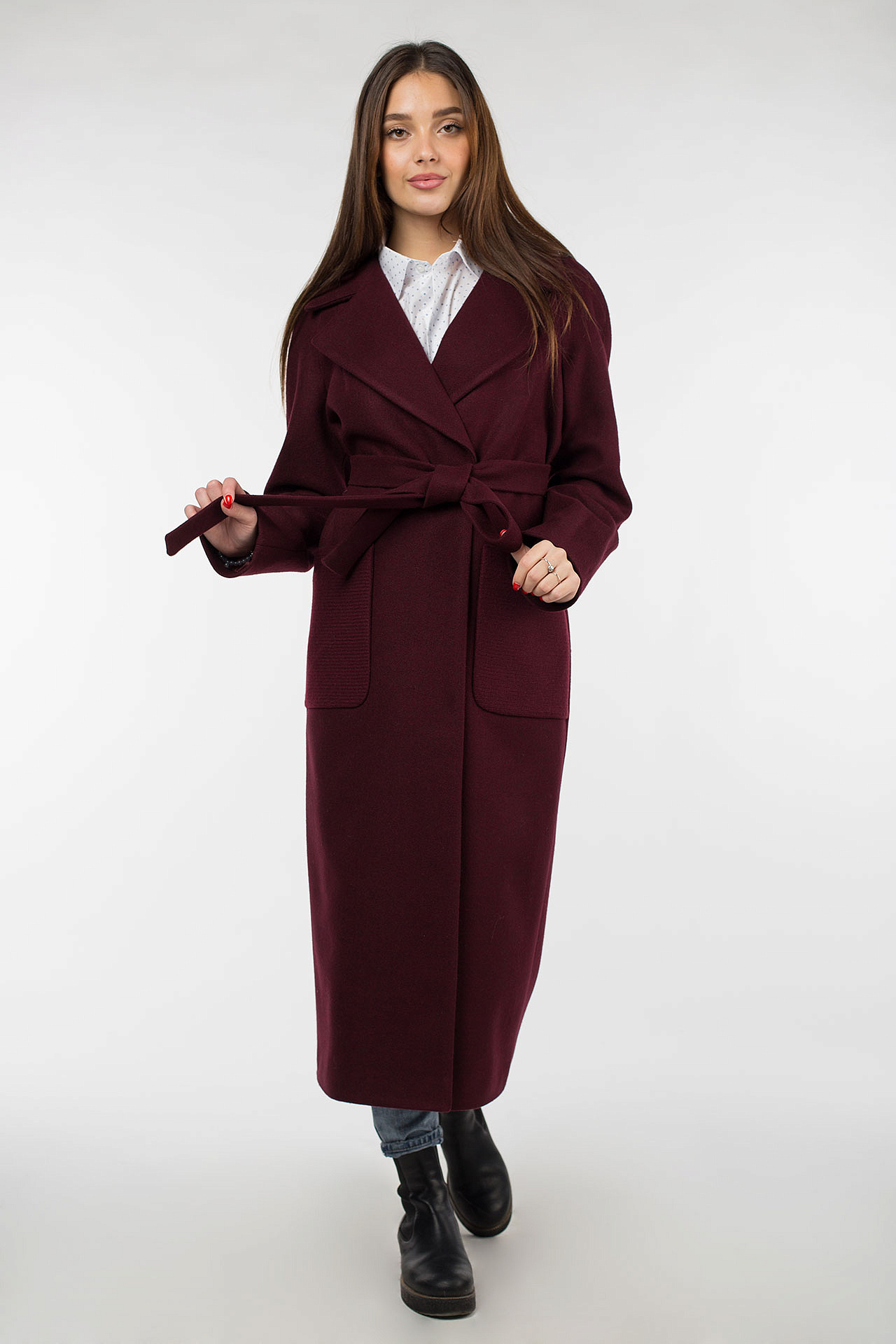Пальто женское кашемировое бордо 2020